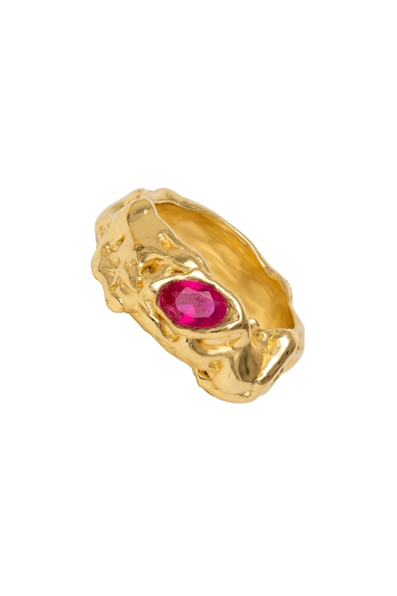 Gold Judy Fuchsia ring from Lavani Jewels featuring a vibrant fuchsia gemstone and elegant band design.