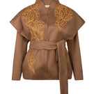 Nadya Shah Jules Ecru belted blouson jacket with front view, showcasing a stylish, lightweight jacket with a tie belt and relaxed fit.