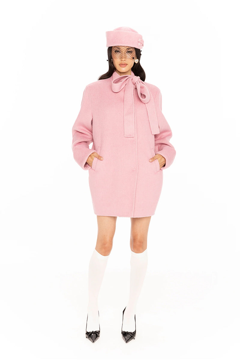 Nana Jacqueline Juliette cocoon coat in pink, featuring a cozy, oversized silhouette and soft fabric for stylish winter wear.