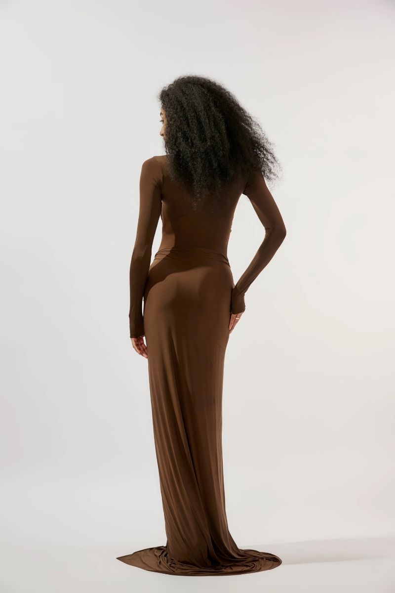Deme By Gabriella JUNE CHOCOLATE BROWN FITTED MAXI DRESS | Cult Mia Deme By Gabriella JUNE CHOCOLATE BROWN FITTED MAXI DRESS | Cult Mia