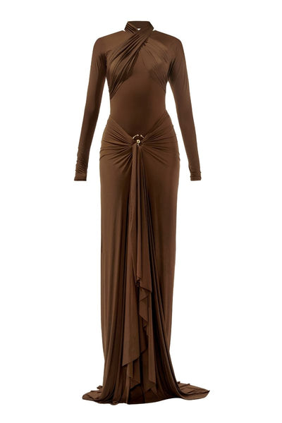Deme By Gabriella JUNE CHOCOLATE BROWN FITTED MAXI DRESS