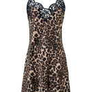 Women's silk leopard print chemise by MANITO, featuring a jungle leopard pattern, lightweight and comfortable nightgown.