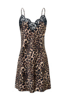 Women's silk leopard print chemise by MANITO, featuring a jungle leopard pattern, lightweight and comfortable nightgown.