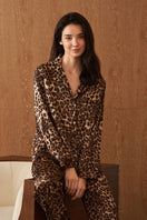 Manito Jungle Leopard women's silk pajama set featuring leopard print fabric, comfortable and stylish sleepwear for women.
