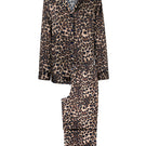 Women's silk pajama set with jungle leopard print by MANITO, featuring a relaxed fit and luxurious fabric for comfortable sleepwear.