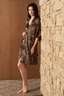 Women's silk robe with jungle leopard print from MANITO, featuring a luxurious, soft fabric and stylish design.