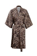 Manito jungle leopard silk robe for women, featuring a stylish leopard print and luxurious silky fabric.