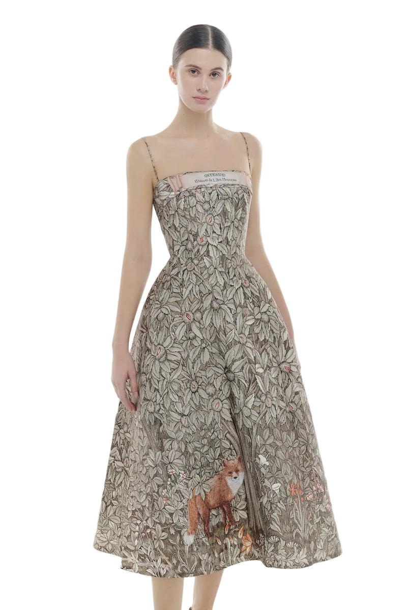 same print dress designs Ivory Floral Printed Kaftan Dress with Flowing Silhouette Modest Ele FineLook