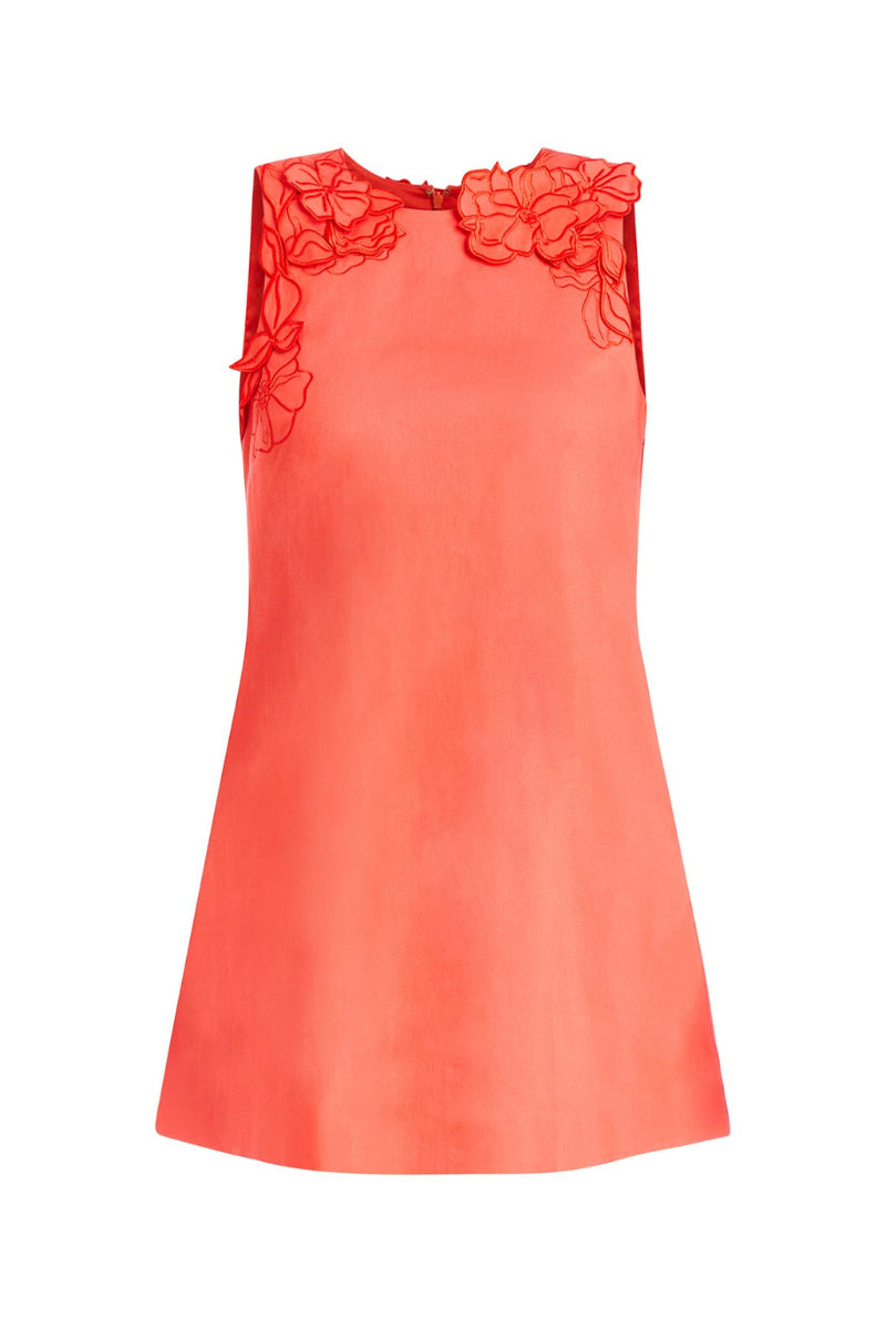 JUNIPER SHIFT MINI DRESS IN CALYPSO CORAL