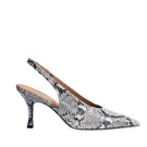 Gray Python embossed DOLLY SLING 70 heels by Kolane, featuring sleek straps and stylish design on a neutral background.