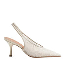 White Kolane Dolly Sling 70 Lace heels with open toe and ankle strap, stylish footwear for women.
