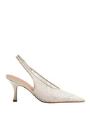 White Kolane Dolly Sling 70 Lace heels with open toe and ankle strap, stylish footwear for women.
