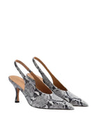 Gray Python DOLLY SLING 70 heels by Kolane with embossed detailing, stylish and elegant footwear for women.