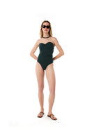 Kiöhne Kaia swimsuit in botanical green, featuring a stylish one-piece design with floral pattern and adjustable straps.