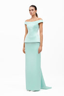 Light mint KEI gown by MOON / HAKAAN YILDIRIM with flowy fabric and elegant design, shown in the KEI1.jpg image.