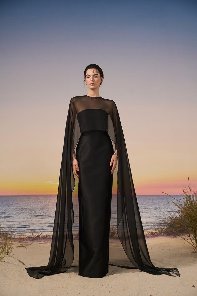 SIROCCO ROYAL TAFFETA AND SILK DRESS IN BLACK | CULT MIA