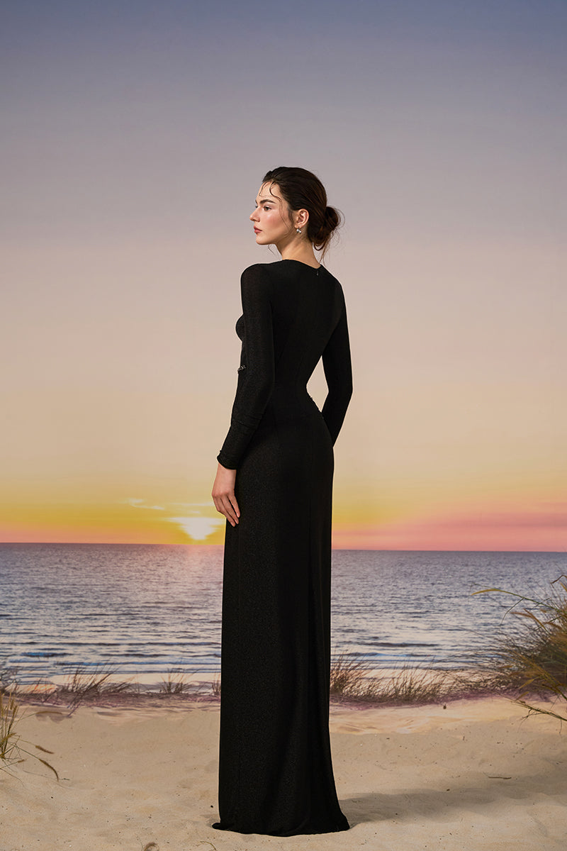 RAYA GLITTER JERSEY DRESS IN BLACK RAYA GLITTER JERSEY DRESS IN BLACK