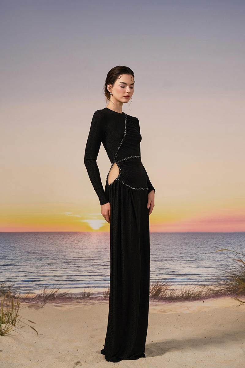 jersey dress fabric RAYA GLITTER JERSEY DRESS IN BLACK