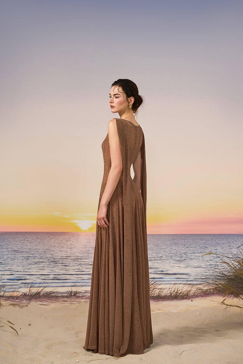 INDA TULLE JERSEY DRESS IN BROWN | CULT MIA