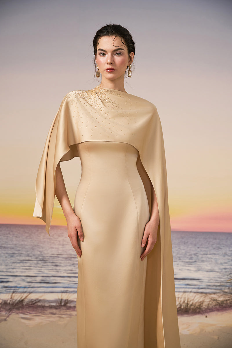 CULT MIA X 21SIX NALA SILK SATIN DRESS IN BEIGE | CULT MIA