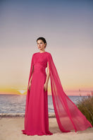 Bright fuchsia Mira chiffon gown by 21Six, flowing design with delicate fabric, perfect for elegant occasions.