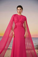 Fuchsia Mira chiffon gown by 21Six featuring flowing fabric and elegant design, perfect for formal occasions.