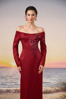 Red Soraya silk taffeta gown by 21Six, featuring elegant draping and a flowing silhouette, perfect for formal occasions.