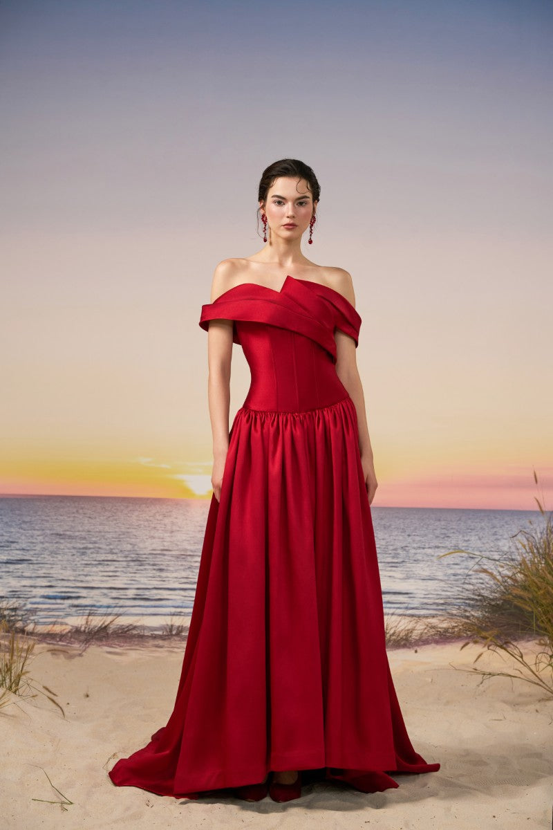 SANA ROYAL TAFFETA DRESS IN RED - CULT MIA