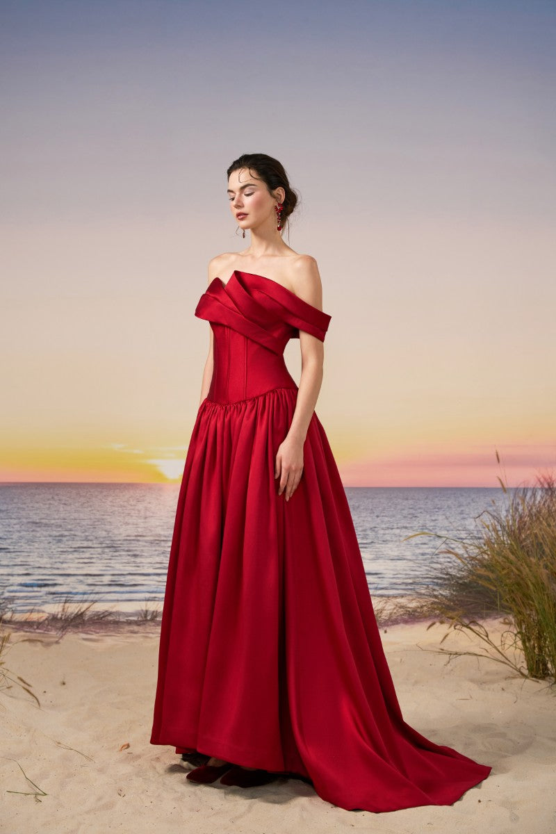 SANA ROYAL TAFFETA DRESS IN RED - CULT MIA