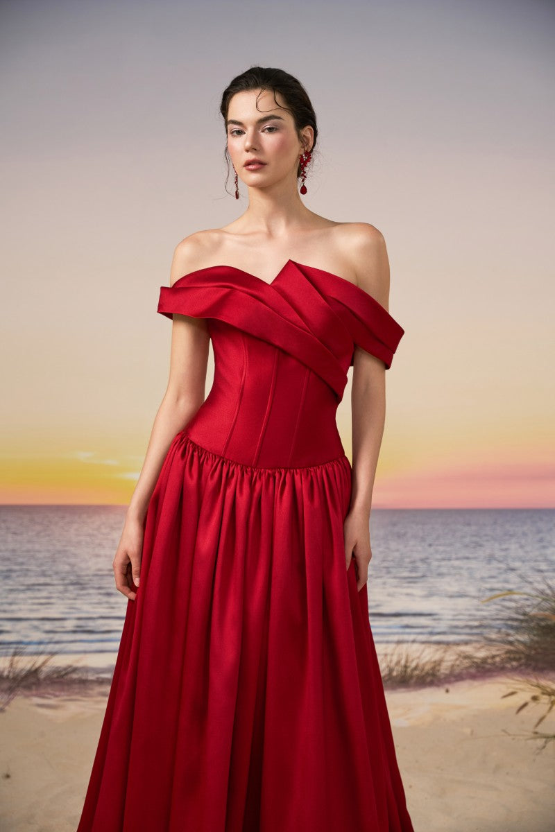 SANA ROYAL TAFFETA DRESS IN RED - CULT MIA