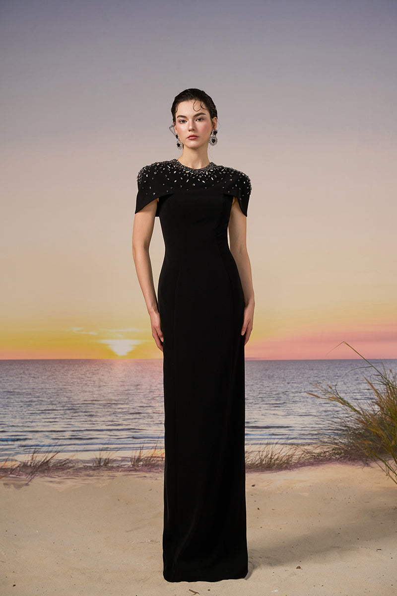 black crepe dress SERRA CREPE DRESS IN BLACK