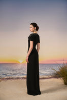 Black SERRA CREPE gown by 21Six, featuring a sleek, elegant design perfect for formal occasions.