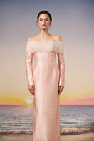 Light pink Talia Royal Taffeta gown by 21Six, elegant formal dress with flowing fabric and classic silhouette.
