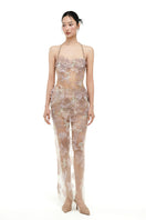 Beige Odessa Tulle Maxi Dress by 21Six featuring flowing tulle fabric and elegant design, perfect for formal occasions.