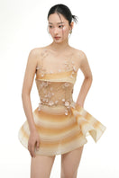 Beige Lyra Tulle Dress by 21Six, a stylish mini dress featuring delicate tulle fabric and a modern silhouette.
