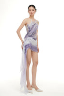 Pink and purple Amelia Organza and Tulle Dress in Veri Peri, a stylish mini dress by 21Six, featuring layered fabric and elegant design.