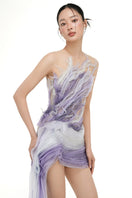 21Six Amelia organza and tulle mini dress in Veri Peri, featuring a delicate, flowy design with intricate details.