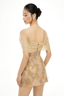 Beige Liliana lace mini dress by 21Six, featuring intricate lace details and a fitted silhouette, perfect for stylish occasions.