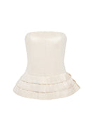 Creamy white Dranka corset top by PODYH, featuring a fitted design and lace-up front, displayed on a neutral background.