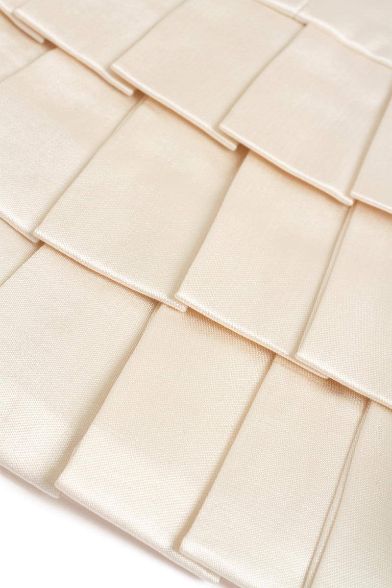 Creamy white Dranka corset top by Podyh featuring structured design and satin finish, shown on a neutral background.