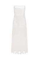 PODYH Tympan egg shell midi dress shown on a model, showcasing elegant design and soft pastel color.