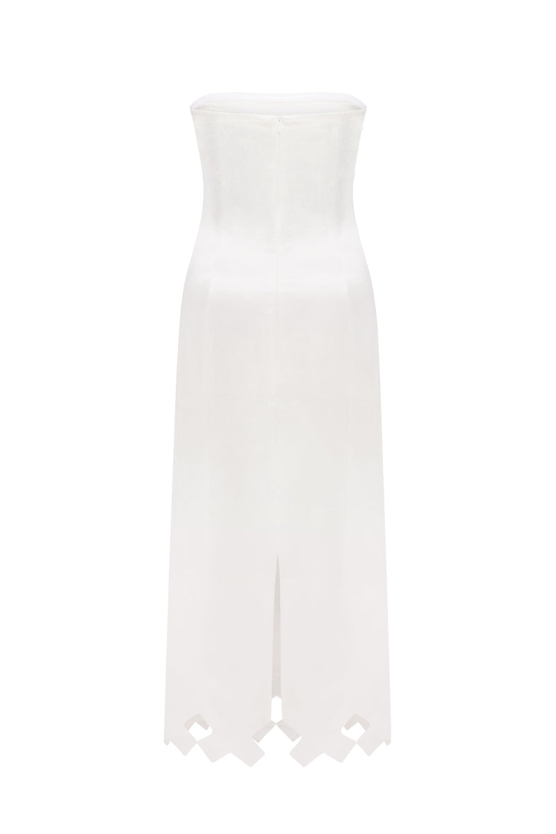 PODYH Tympan eggshell midi dress featuring a flowy fabric and elegant silhouette, perfect for stylish occasions.