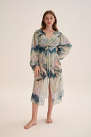 Nelblu print sage kimono cover-up with flowing fabric and floral pattern, perfect for beach or casual wear.