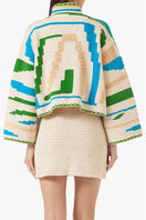 Jessica K Kiona cardigan in beige and green, stylish knit sweater with a cozy, casual fit and textured design.