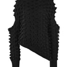Knitted Peaks sweater by MAZ Manuela Álvarez, featuring a cozy, textured knit pattern in neutral tones, displayed on a hanger.