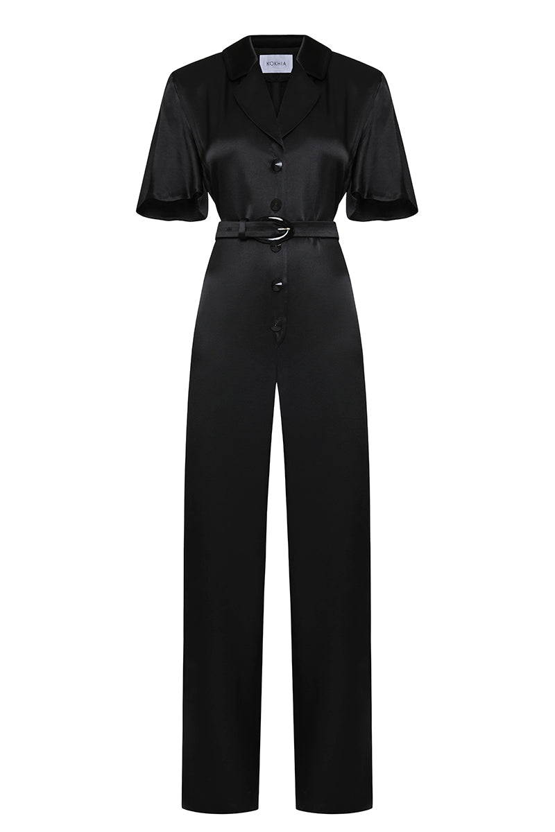 SHORT SLEEVE JUMPSUIT IN BLACK - CULT MIA