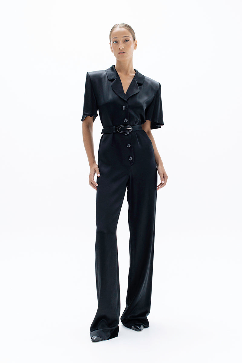 SHORT SLEEVE JUMPSUIT IN BLACK - CULT MIA
