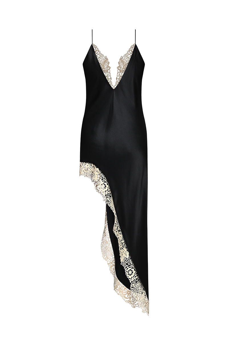 LASER CUT DETAIL GOWN IN BLACK - CULT MIA