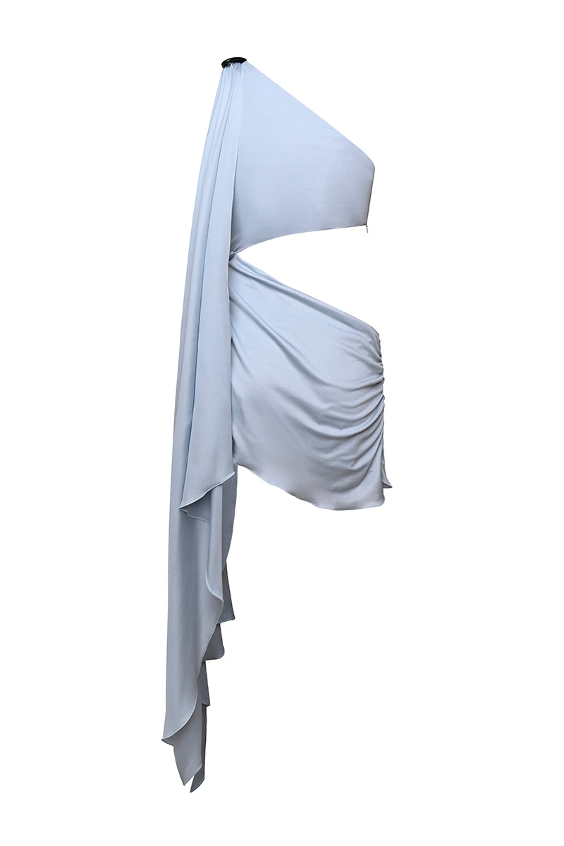 GRECIAN CUTOUT MINI DRESS IN PEARL BLUE - CULT MIA