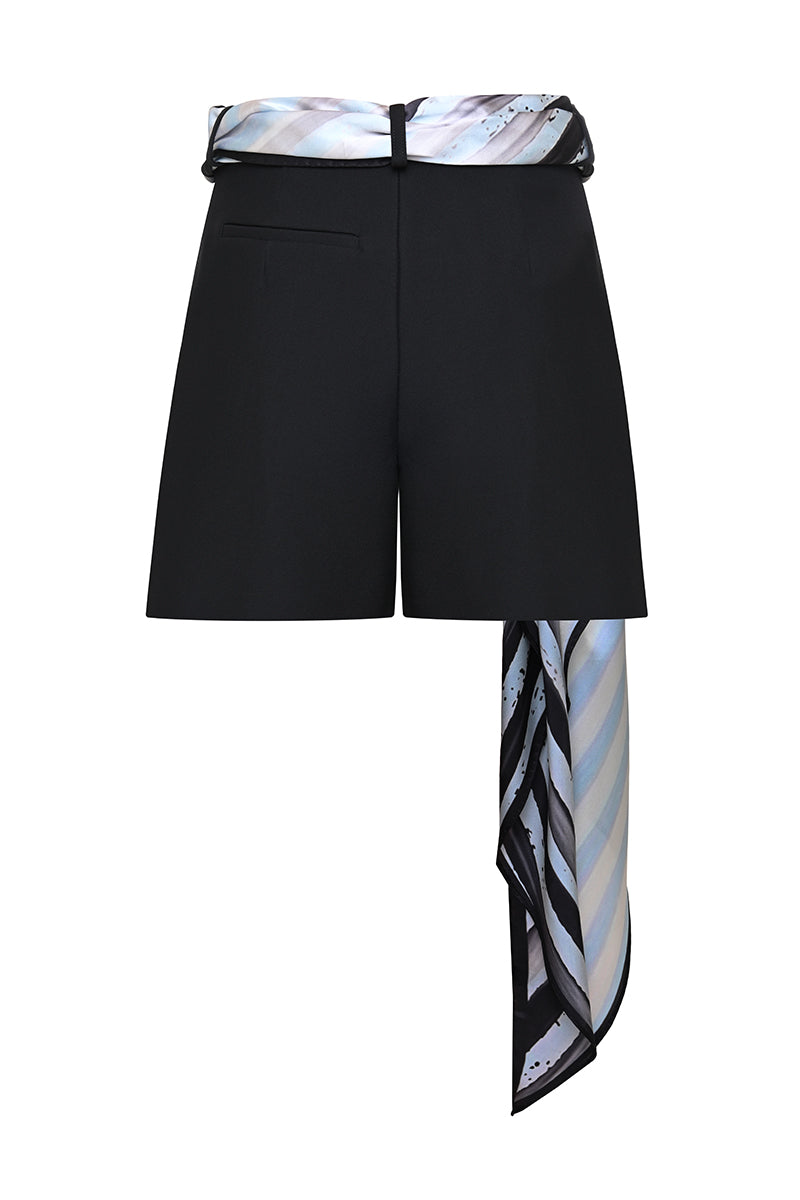 SCARF BELTED SHORTS IN BLACK - CULT MIA
